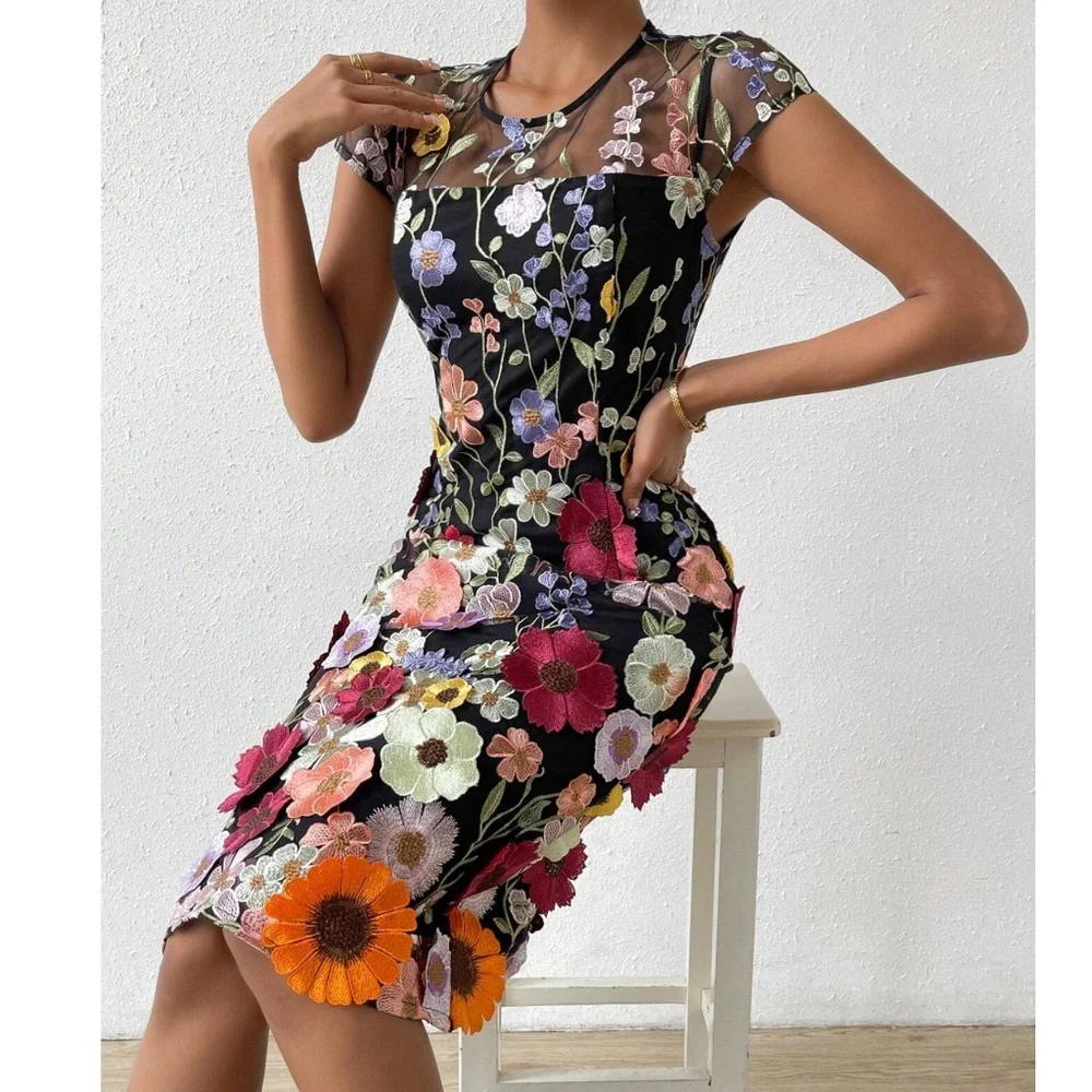 BellanBlue Navy Floral Embroidered Midi Dress - Picture 6 of 10